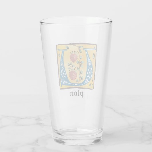 Middeleeuwse verlichte brief met U-monogram Glas (Achterkant)