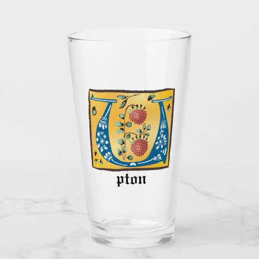 Middeleeuwse verlichte brief met U-monogram Glas (Voorkant)