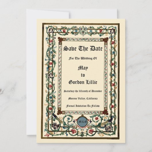 "middeleeuwse" verlichte bruiloft uitnodigingen (Voorkant)