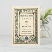 "middeleeuwse" verlichte bruiloft uitnodigingen (Staand voorkant)