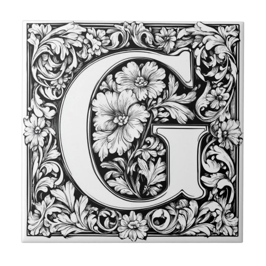 Middeleeuwse verlichte letter G Tegeltje (Voorkant)