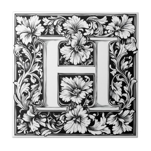 Middeleeuwse verlichte letter H Tegeltje (Voorkant)