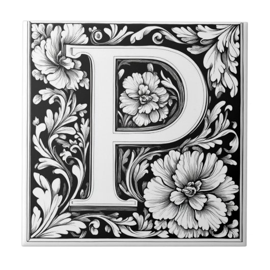 Middeleeuwse verlichte letter P Tegeltje (Voorkant)