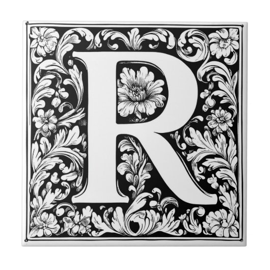 Middeleeuwse verlichte letter R Tegeltje (Voorkant)