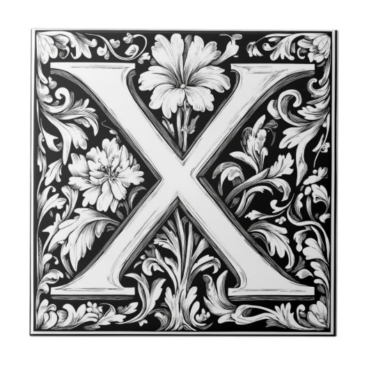 Middeleeuwse verlichte letter X Tegeltje (Voorkant)