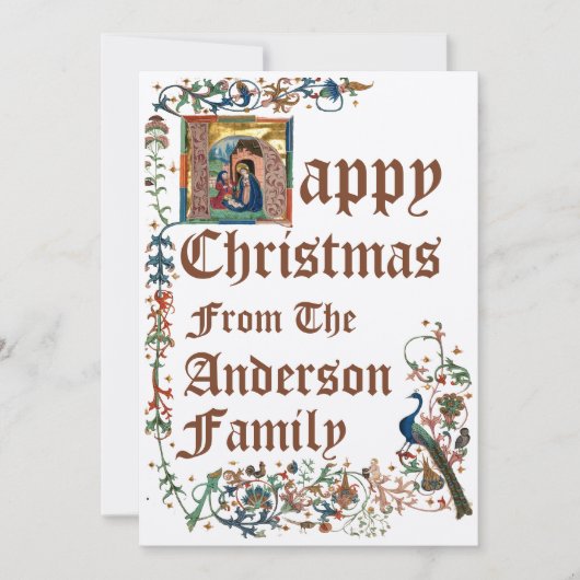 Middeleeuwse verlichte Manuscript kerststal Feestdagenkaart (Voorkant)