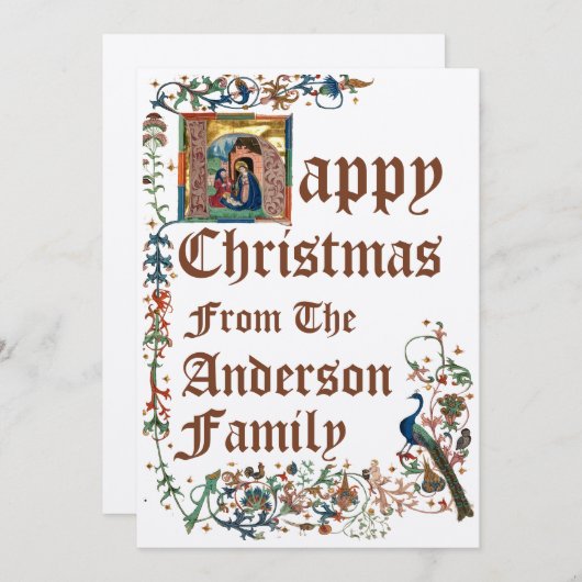 Middeleeuwse verlichte Manuscript kerststal Feestdagenkaart (Voorkant / Achterkant)