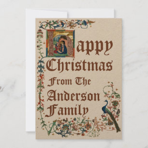 Middeleeuwse verlichte Manuscript kerststal Feestdagenkaart