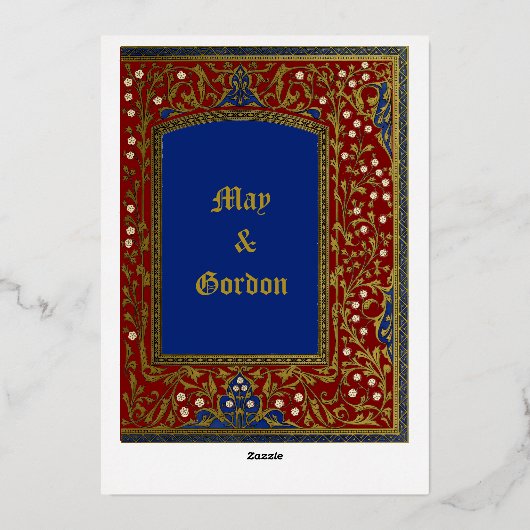 Middeleeuwse verlichte stijl Bloemen Lijst bruilof Folie Uitnodiging (Achterkant)