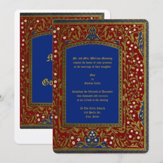 Middeleeuwse verlichte stijl Bloemen Lijst bruilof Kaart (Voorkant / Achterkant)