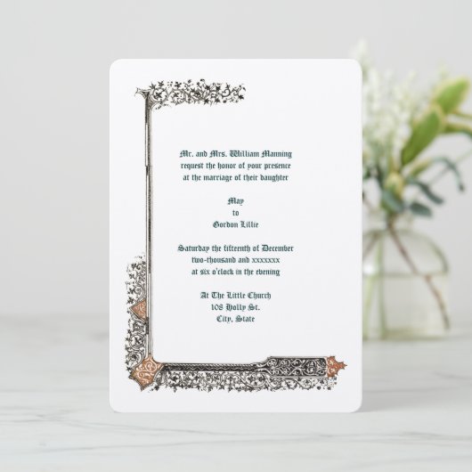Middeleeuwse verlichte stijl Border Wedding Kaart (Staand voorkant)