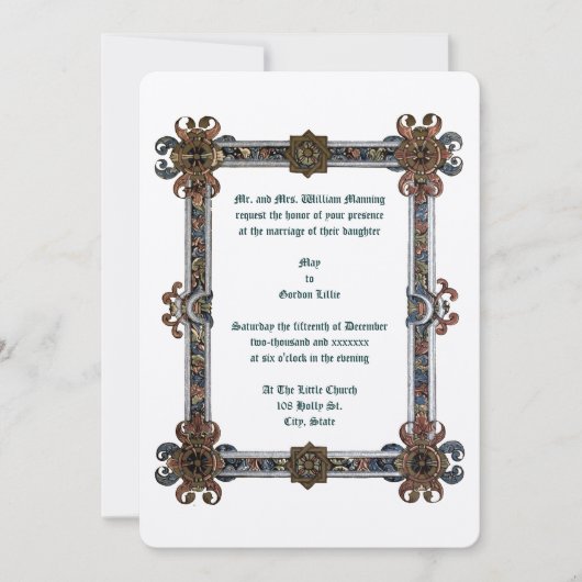 Middeleeuwse verlichte stijl Lijst bruiloft Kaart (Voorkant)