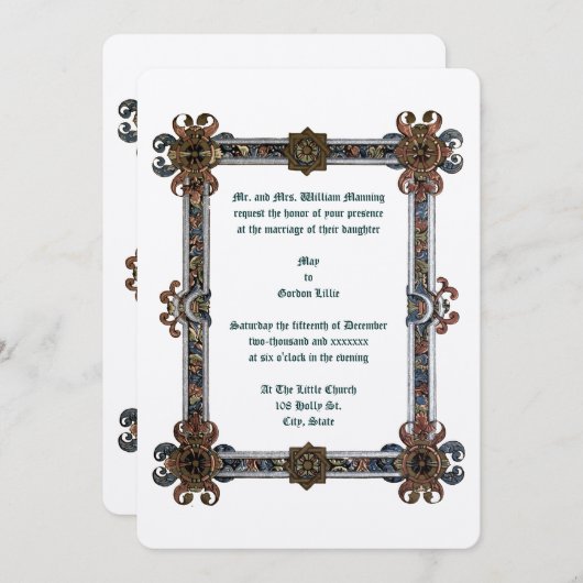 Middeleeuwse verlichte stijl Lijst bruiloft Kaart (Voorkant / Achterkant)