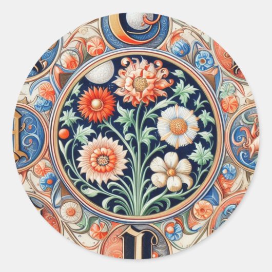 middeleeuwse verlichting ronde sticker (Voorkant)