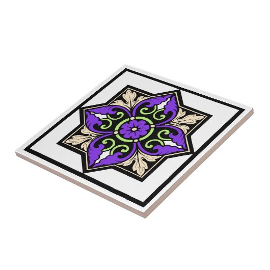 middeleeuwse verlichting Violet Acanthus Leaf Tegeltje (Zijkant)