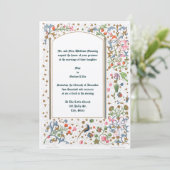 Middeleeuwse Verluchte Vogels & Bloemen Bruiloft Kaart (Staand voorkant)