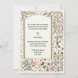 Middeleeuwse Verluchte Vogels & Bloemen Bruiloft Kaart