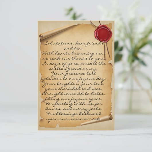 Middeleeuwse verzegelde waszegel bruiloft bedankje bedankkaart (Staand voorkant)