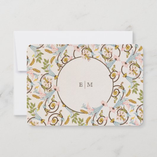 Middeleeuwse Victoriaans bruiloft RSVP  Bloemen Kaart (Achterkant)