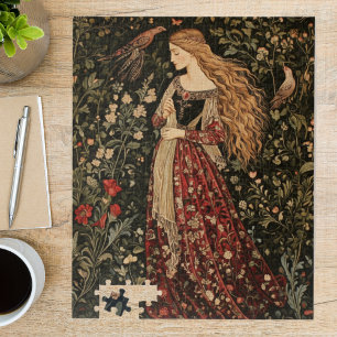 Middeleeuwse Vintage Juffrouw Art Nouveau Bloem Legpuzzel