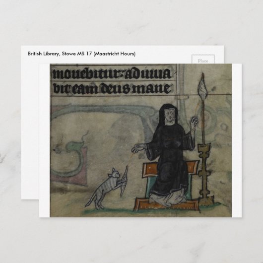 middeleeuwse vrouw die ronddraait met kat briefkaart (Voorkant / Achterkant)