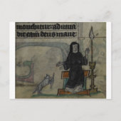 middeleeuwse vrouw die ronddraait met kat briefkaart (Voorkant)