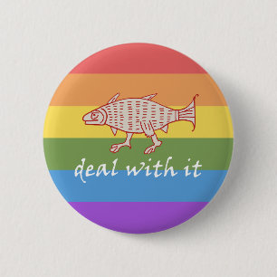 Middeleeuwse Wandelende Vis op Rainbow Stripes But Ronde Button 5,7 Cm
