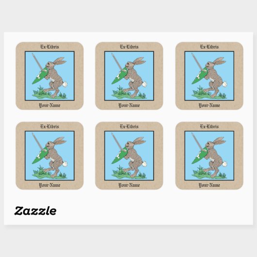 Middeleeuwse Warrior Rabbit Bookplate Vierkante Sticker (Vel)