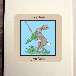 Middeleeuwse Warrior Rabbit Bookplate Vierkante Sticker