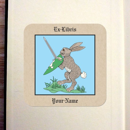 Middeleeuwse Warrior Rabbit Bookplate Vierkante Sticker