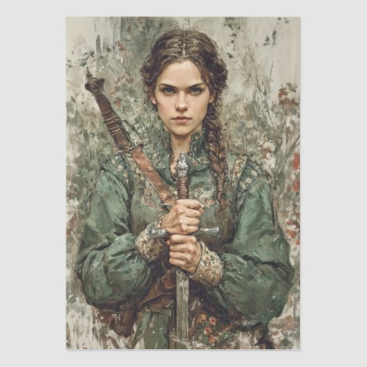 Middeleeuwse Warrior Woman Fantasy Decoupage Papie Tissuepapier (Voorkant)