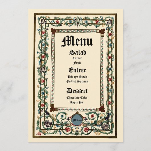  "middeleeuwse" weddenschap menu (Voorkant)