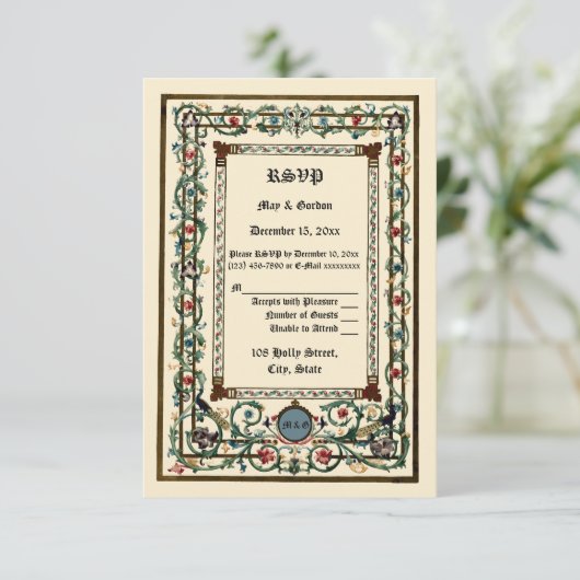  "middeleeuwse" weddenschap RSVP kaartje (Staand voorkant)