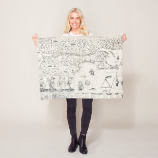 Middeleeuwse Wereldkaart Quebec Nouvelle-Frankrijk Fleece Deken