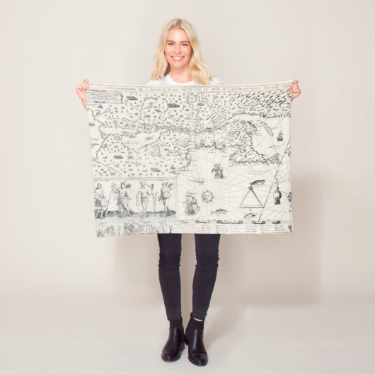 Middeleeuwse Wereldkaart Quebec Nouvelle-Frankrijk Fleece Deken (In situ)