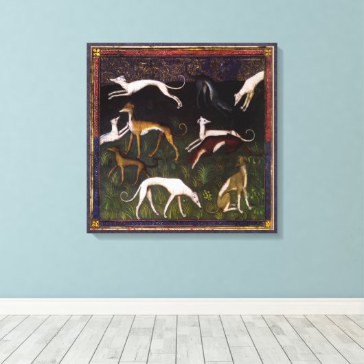 Middeleeuwse windhonden in het bos canvas afdruk (Insitu (Houten vloer))