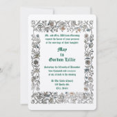 Middeleeuwse Woodblock Style Bloemen Border Weddin Kaart (Voorkant)