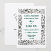 Middeleeuwse Woodblock Style Bloemen Border Weddin Kaart (Voorkant / Achterkant)