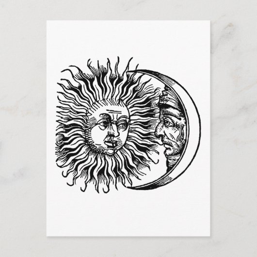 Middeleeuwse zon en maan briefkaart (Voorkant)