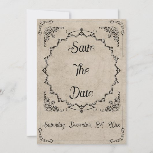 Middeleeuwse Zwarte Elegantie Bewaar de Datum Trou Save The Date (Voorkant)