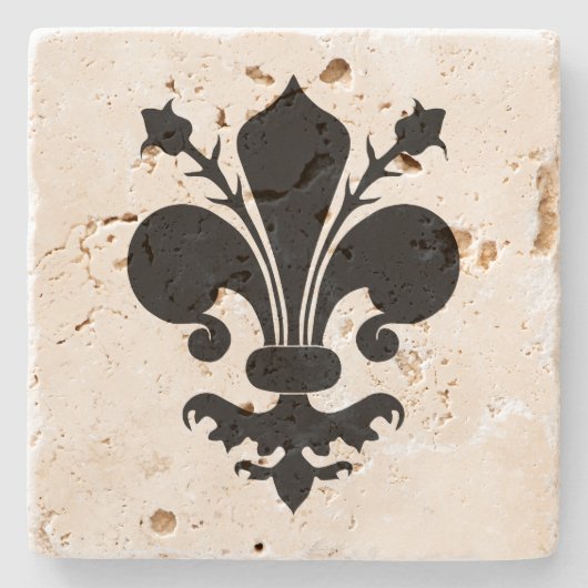 Middeleeuwse zwarte fleur de lis symbool stenen onderzetter (Voorkant)