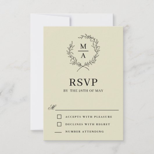 Middelgroot beige Simple Elegant Monogram RSVP Kaartje (Voorkant)