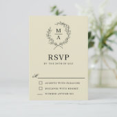 Middelgroot beige Simple Elegant Monogram RSVP Kaartje (Staand voorkant)