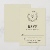 Middelgroot beige Simple Elegant Monogram RSVP Kaartje (Voorkant / Achterkant)