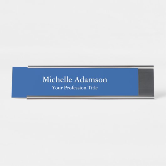 Middelgroot blauw, professioneel laagje bureau naambordje (Voorkant)