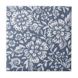 Middelgroot denim Blue Flower Floral Leaf Pattern Tegeltje