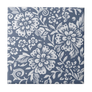 Middelgroot denim Blue Flower Floral Leaf Pattern Tegeltje