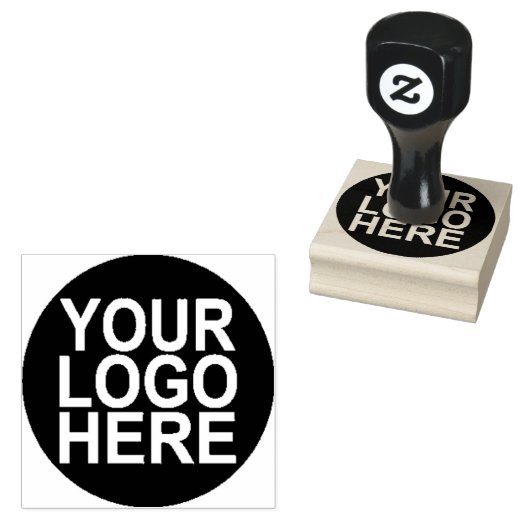 Middelgroot vierkant & rond houten handvat Logo Rubberstempel (Gestempeld)