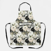 Middelgroot Zwart-wit Bloemen Schort (Voorkant)