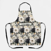 Middelgroot Zwart-wit Bloemen Schort (Voorkant)